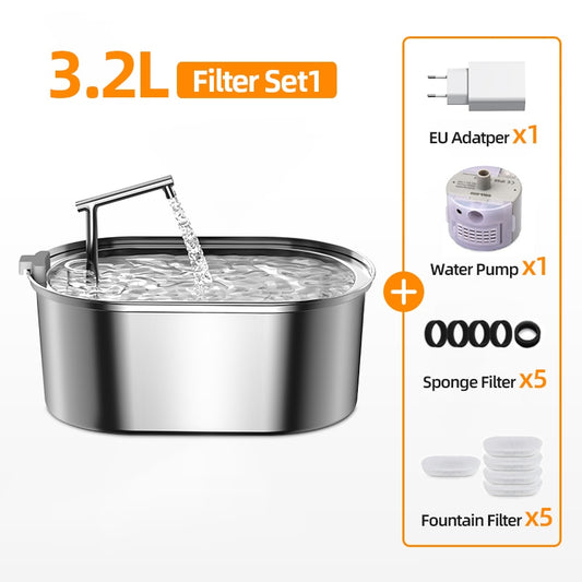 Stainless steel water fountain - dog and cat - 3.2 Liters