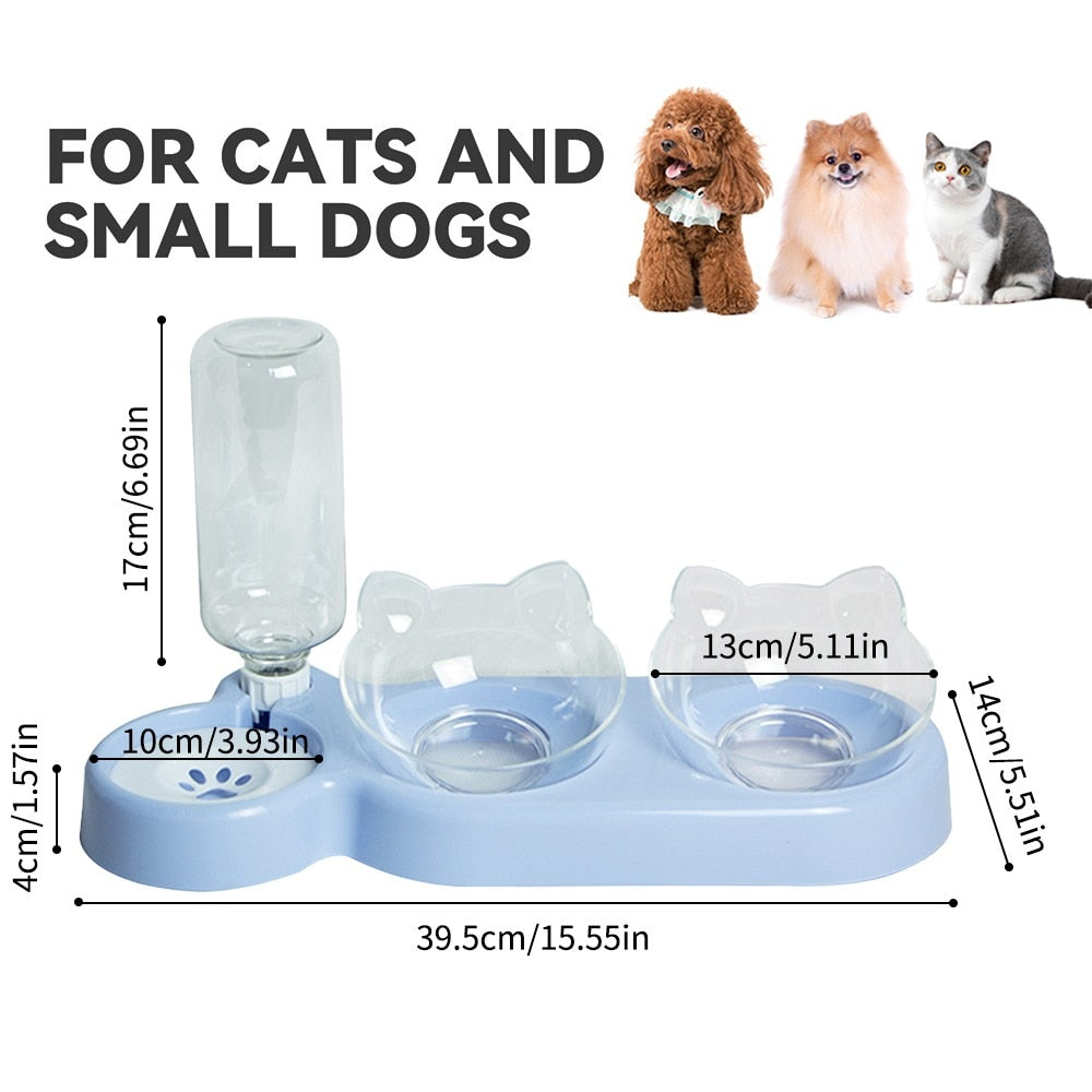 Double cat food bowl with integrated water dispenser - 1.8 liter capacity