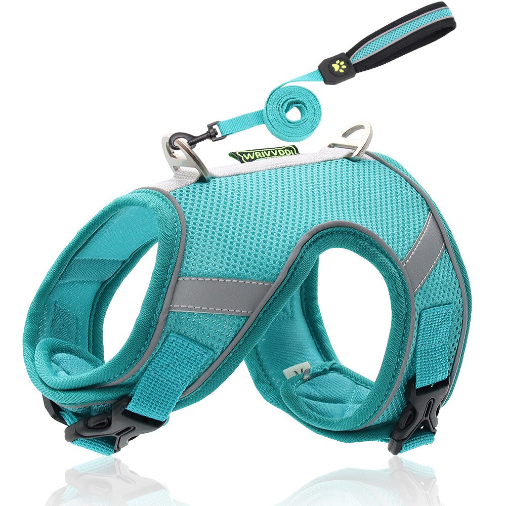 Adjustable nylon dog harness and leash - reflective safety collar