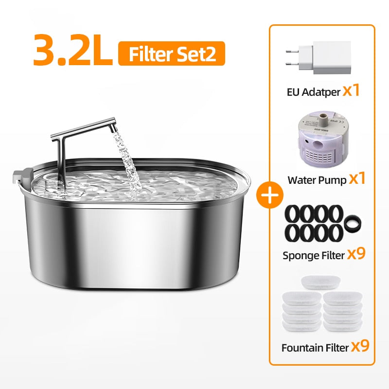 Stainless steel water fountain - dog and cat - 3.2 Liters