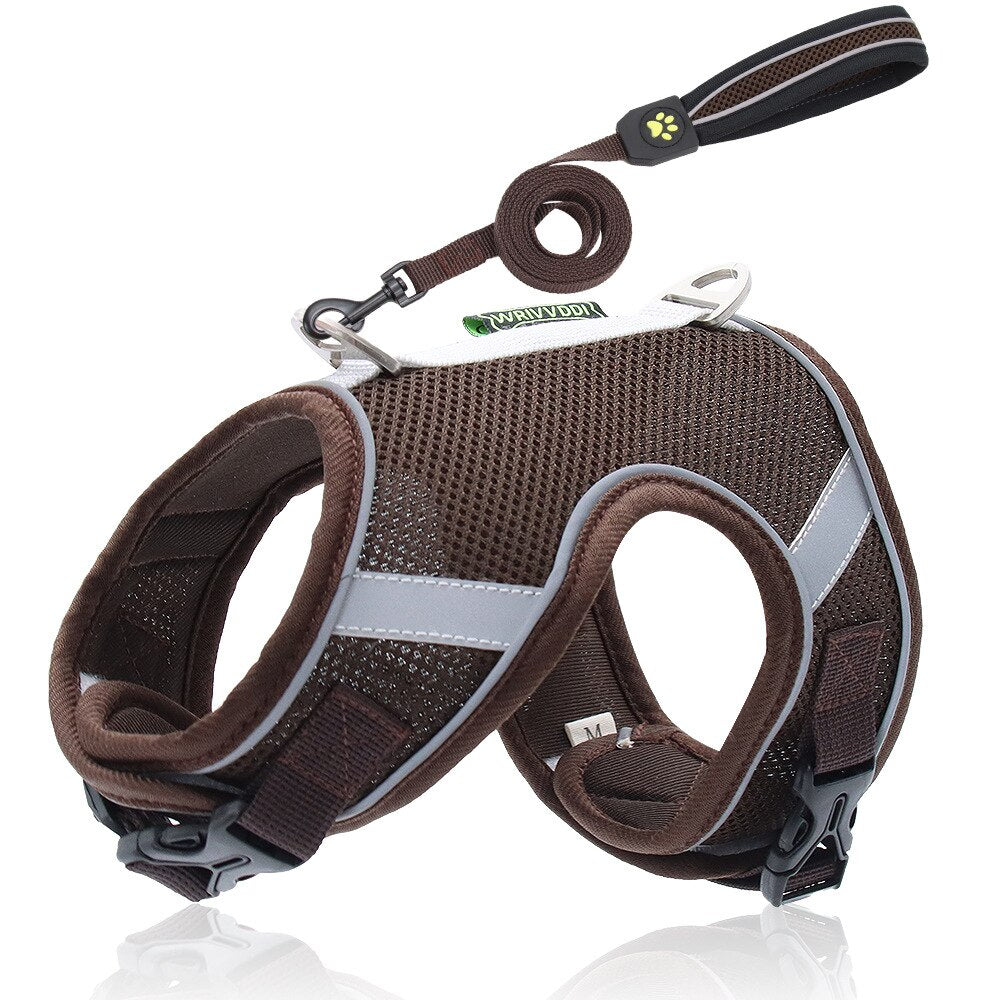 Adjustable nylon dog harness and leash - reflective safety collar