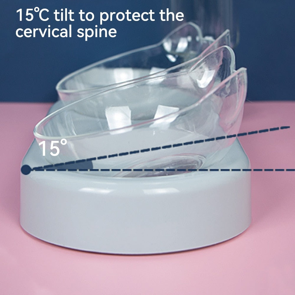 Double cat food bowl with integrated water dispenser - 1.8 liter capacity