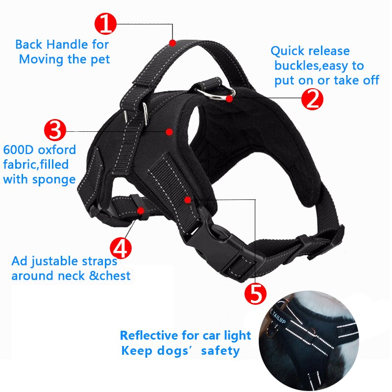 Dog harness - reflective, suitable for sizes S to XL