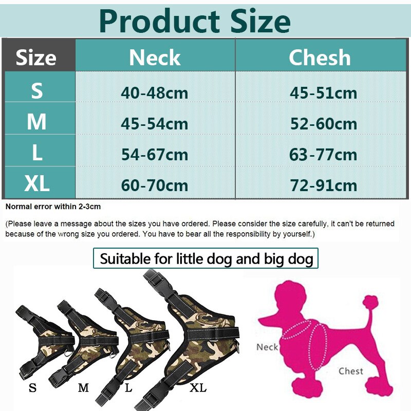 Dog harness - reflective, suitable for sizes S to XL