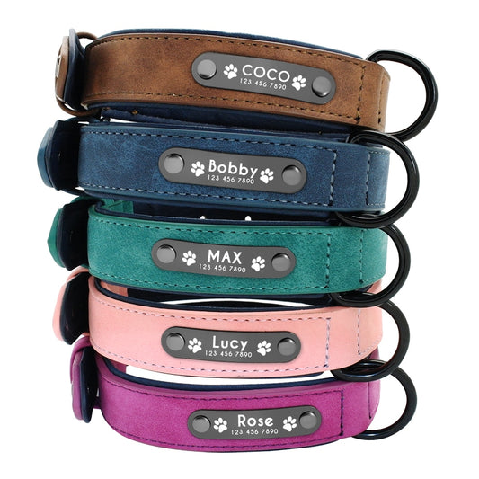 Customizable leather dog collar - With identification tag