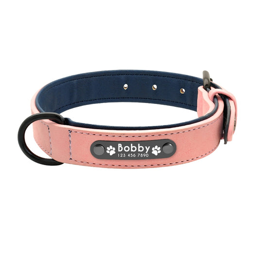 Customizable leather dog collar - With identification tag