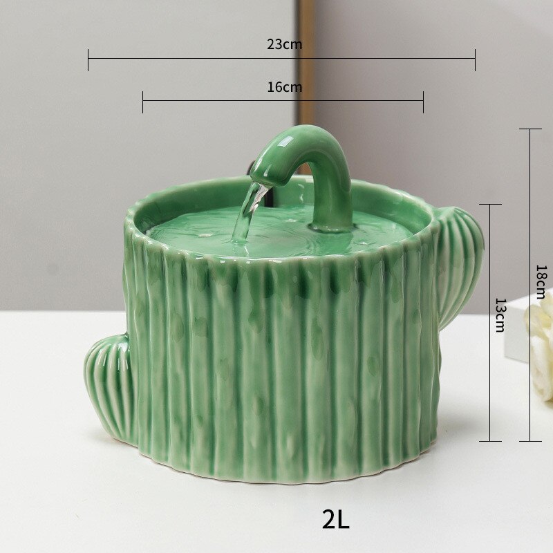 Ceramic Water Fountain - 2 Liters - Cactus Style 