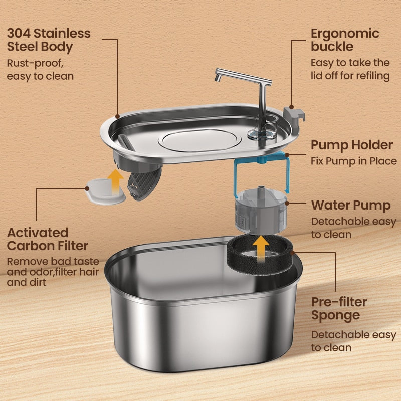 Stainless steel water fountain - dog and cat - 3.2 Liters