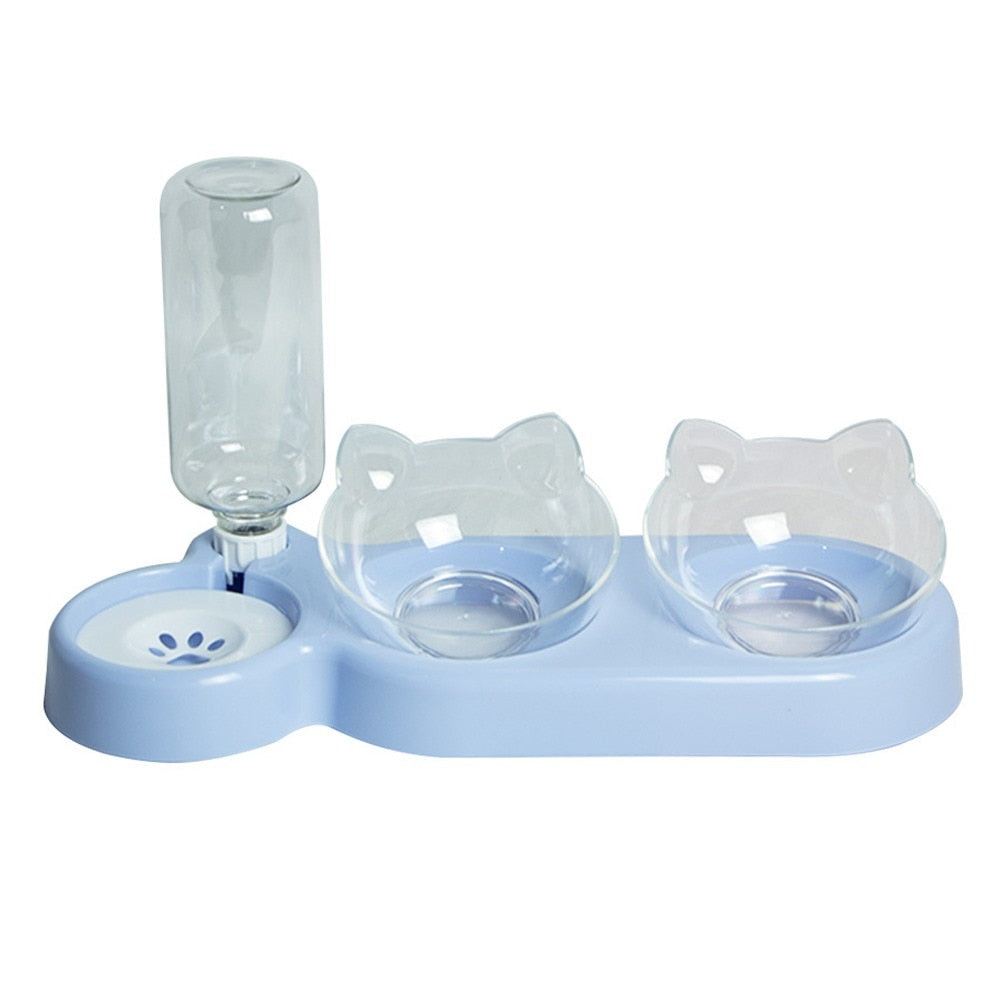 Double cat food bowl with integrated water dispenser - 1.8 liter capacity