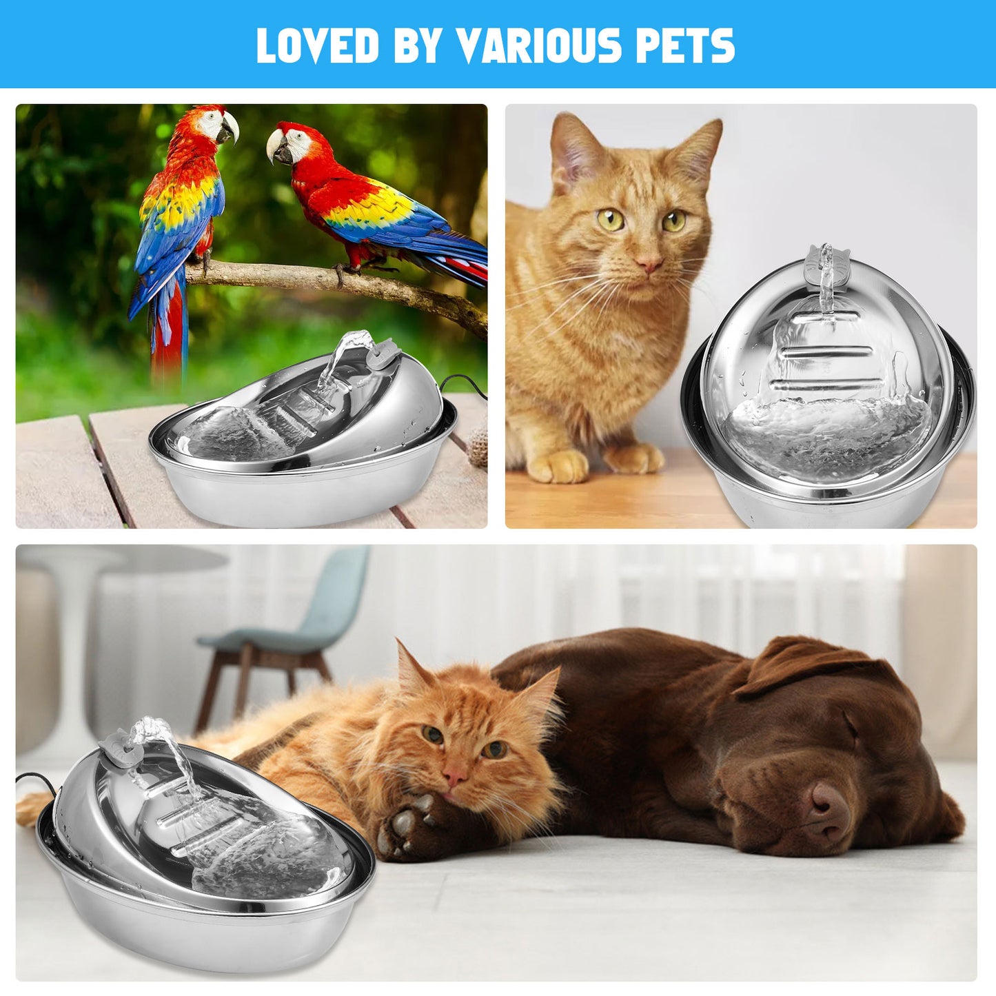 Water fountain 2L - stainless steel - Cat and Dog 