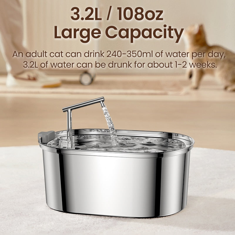 Stainless steel water fountain - dog and cat - 3.2 Liters